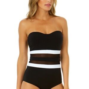 Anna Cole Black and White Mesh Swimsuit, Adjustable Straps, Size S/M, New